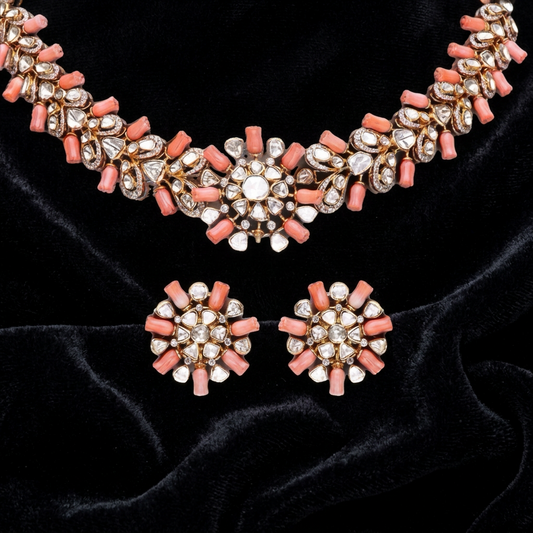 Coral necklace Pure Silver jewelry Indian diamond Necklace-SHABURIS