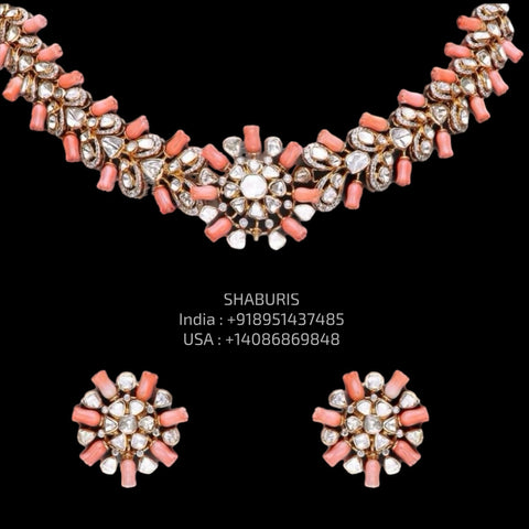 Coral necklace Pure Silver jewelry Indian diamond Necklace-SHABURIS