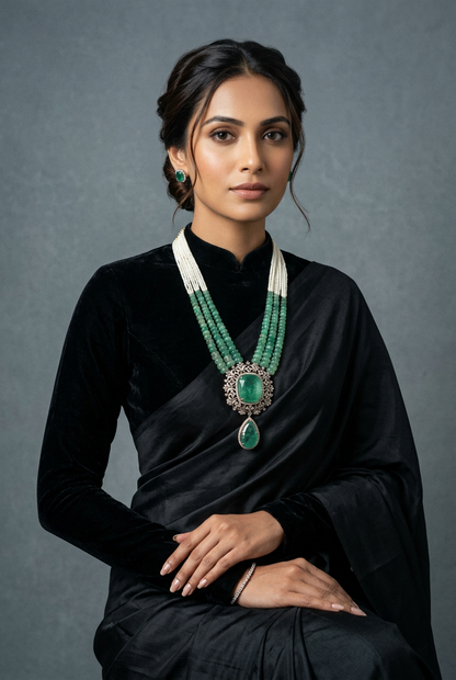 Emerald Beads necklace Pure Silver jewelry Indian diamond Necklace-SHABURIS