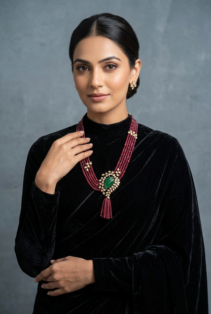 Ruby Beads necklace Pure Silver jewelry Indian diamond Necklace-SHABURIS