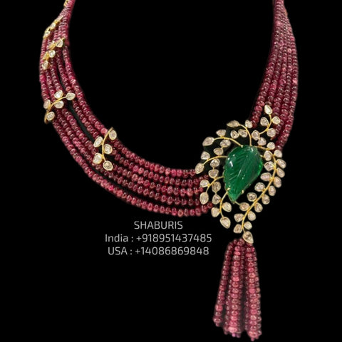 Ruby Beads necklace Pure Silver jewelry Indian diamond Necklace-SHABURIS