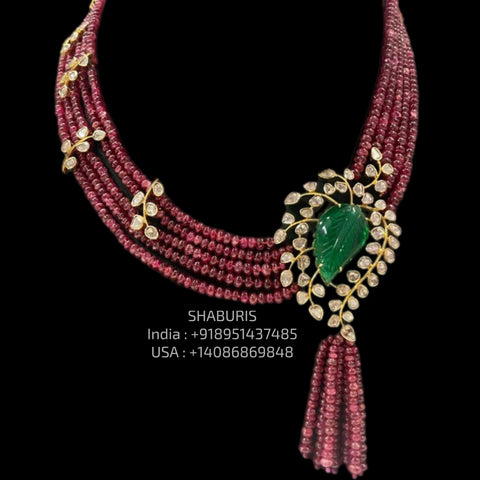 Ruby Beads necklace Pure Silver jewelry Indian diamond Necklace