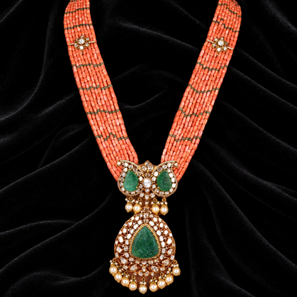 Coral necklace Pure Silver jewelry Indian diamond Necklace-SHABURIS