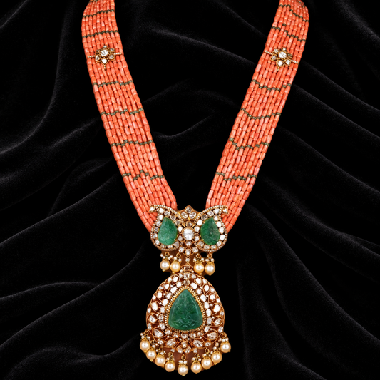 Coral necklace Pure Silver jewelry Indian diamond Necklace-SHABURIS