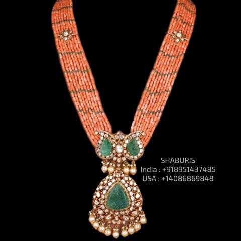 Coral necklace Pure Silver jewelry Indian diamond Necklace-SHABURIS