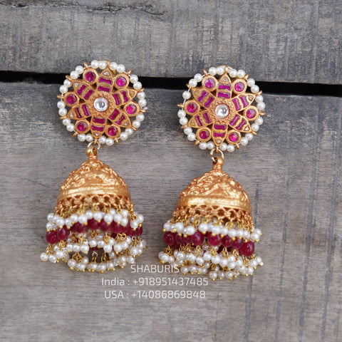 Nakshi Jhumka Earrings - Cocktail Earrings- 925 silver Jewelry,South Indian Jewelry,bridal choker,Indian Wedding Jewelry,pure Silver indian jewelry - SHABURIS