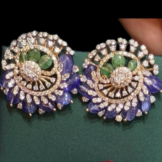 Cocktail Earrings | Big studs | Bridal Polki Earrings | Uncut Diamond Look Indian Jewelry | Wedding & Reception Ethnic Earrings | 925 silver earrings - SHABURIS