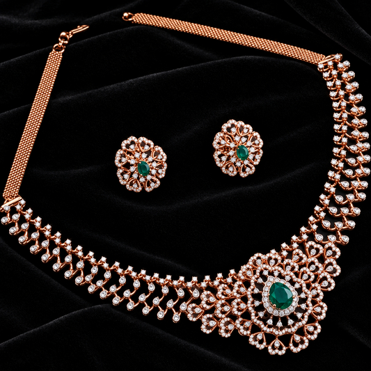 Diamond necklace wedding jewelry silver necklace 925 silver with 22k gold plated - SHABURIS