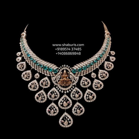Diamond necklace wedding jewelry silver necklace 925 silver with 22k gold plated - SHABURIS