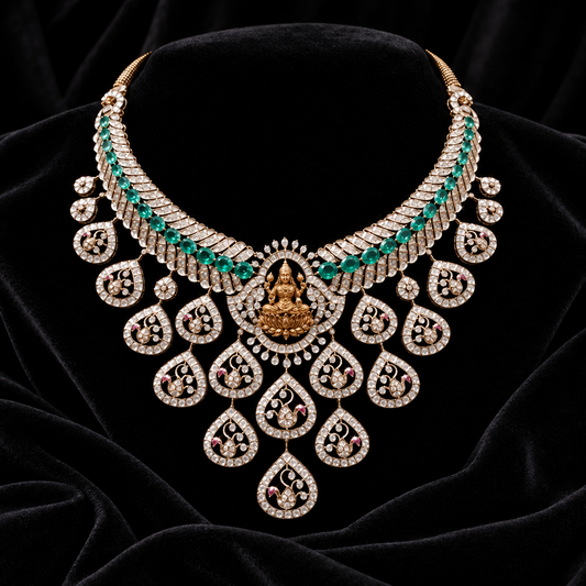 Diamond necklace wedding jewelry silver necklace 925 silver with 22k gold plated - SHABURIS