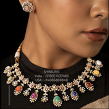 Navaratan necklace Pure Silver jewelry Indian diamond Necklace Navaratan Set - SHABURIS
