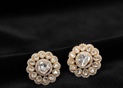 Polki Studs Polki Earrings Cocktail Earrings Diamond Studs Diamond Earrings Simple Studs Pearl Studs 925 Silver Earrings Silver Jewelry - SHABURIS