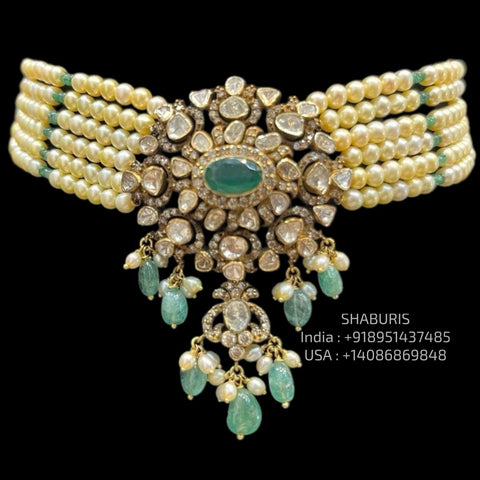 Polki necklace Pure Silver jewelry Indian diamond Necklace-SHABURIS