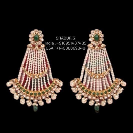 Passa Earrings ,Tassel Jewelry,Pure Silver Jewelry,Silver Moissanite Polki Earring Kundan Bridal Traditional Jewelry 925 Sterling Silver