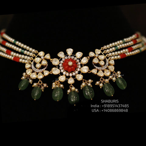 Pearl coral choker,Pure Silver jewelry Indian, diamond choker set,Sabyasachi jewelry inspired,Indian Bridal,Indian Jewelry-NIHIRA-SHABURIS