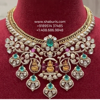 Jilebi necklace mango mala guttapusalu Bridal necklace diamond Jewelry necklace Pearl necklace statement jewelry silver necklace 925 silver with 22k gold plated - SHABURIS