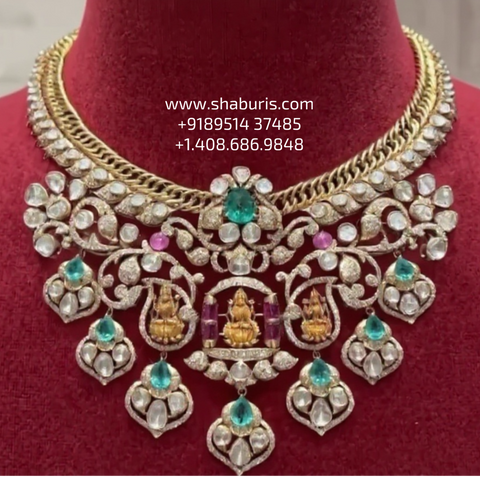Jilebi necklace mango mala guttapusalu Bridal necklace diamond Jewelry necklace Pearl necklace statement jewelry silver necklace 925 silver with 22k gold plated - SHABURIS