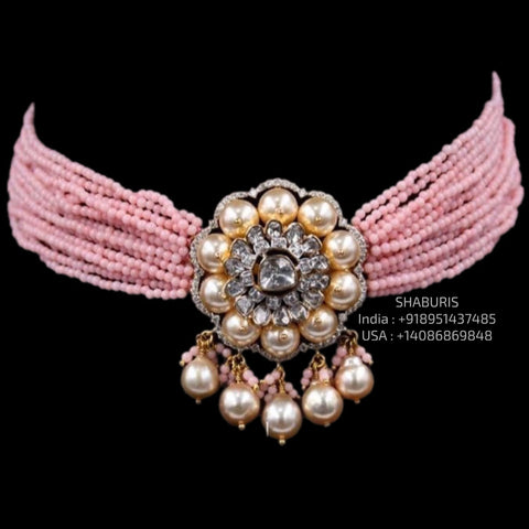 Diamond choker Diamond necklace pure silver jewelry indian wedding Jewelry indian bridal jewelry beads jewelry 925 silver jewelry-SHABURIS