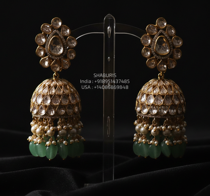 Polki Earrings 925 Silver Jewelry Silver Earrings - SHABURIS