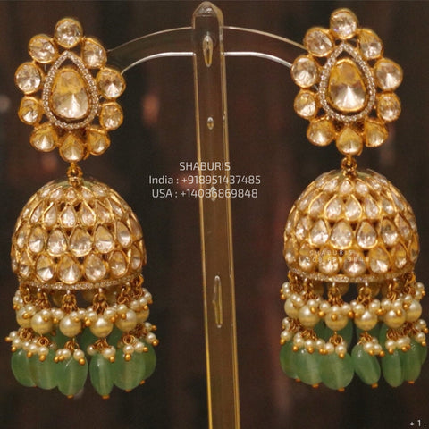 Polki Diamond Buttalu,polki Diamond Jhumka Jewelry,sabyasachi Jewelry inspired Jhumka Earrings,Jhumki,  indian jewellery Designs -NIHIRA