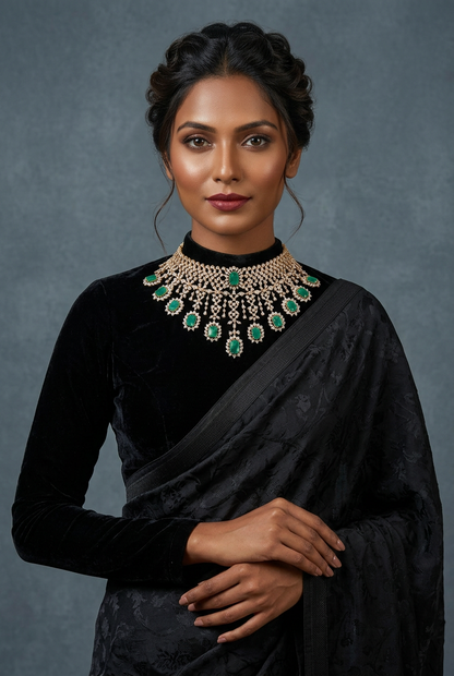 Diamond Necklace - 925 silver Jewelry,South Indian Jewelry,bridal choker,Indian Wedding Jewelry,pure Silver indian jewelry - NIHIRA - SHABURIS