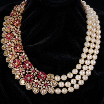 Pearls necklace Pure Silver jewelry Indian diamond Necklace-SHABURIS