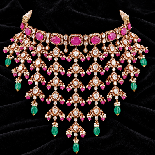 Victorian necklace Pure Silver jewelry Indian diamond Necklace-SHABURIS