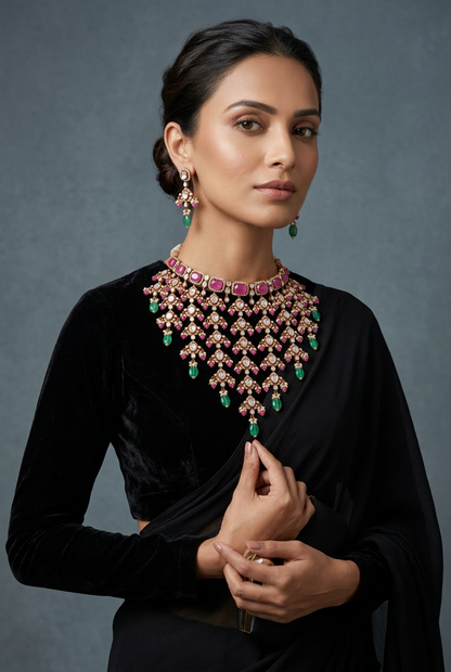 Victorian necklace Pure Silver jewelry Indian diamond Necklace-SHABURIS