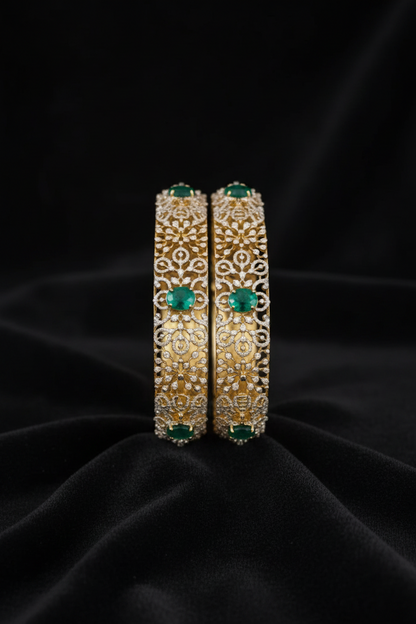 Diamond Bangles - 925 Silver Jewelry - 22ct Gold Plated - CZ Bangles - South indian diamond Bangles design