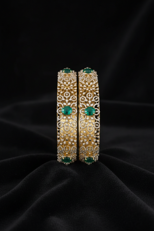 Diamond Bangles - 925 Silver Jewelry - 22ct Gold Plated - CZ Bangles - South indian diamond Bangles design