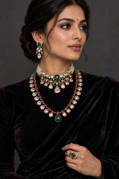 Polki Necklace Diamond Necklace destination jewelry rubies emeralds bridal diamond necklace indian jewelry designs silver jewelry wedding jewelry - SHABURIS