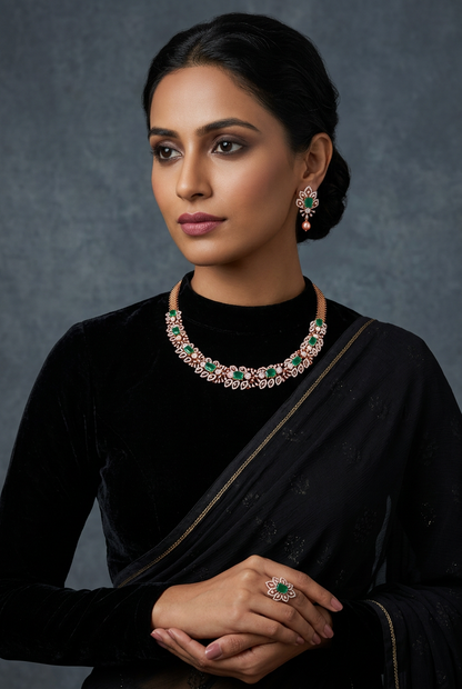 Diamond Necklace - 925 silver Jewelry,South Indian Jewelry,bridal choker,Indian Wedding Jewelry,pure Silver indian jewelry - NIHIRA - SHABURIS