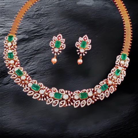 Diamond Necklace - 925 silver Jewelry,South Indian Jewelry,bridal choker,Indian Wedding Jewelry,pure Silver indian jewelry - NIHIRA - SHABURIS