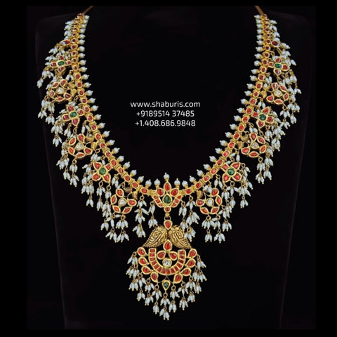 Guttapusalu necklace diamond Jewelry necklace Pearl necklace statement jewelry silver necklace 925 silver with 22k gold plated - SHABURIS