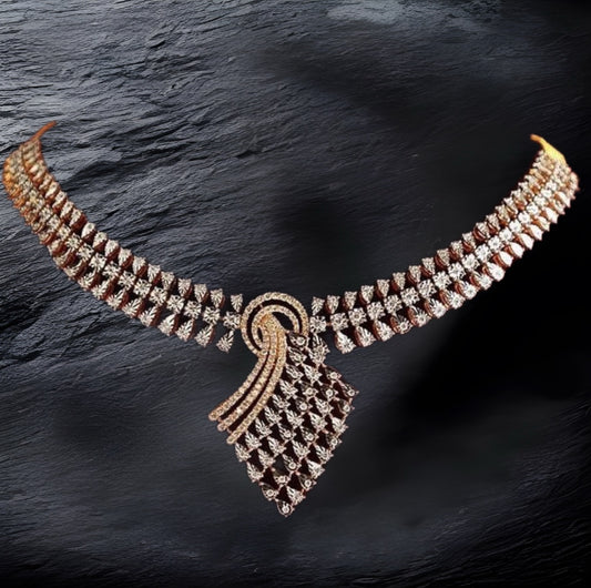 Diamond Necklace - 925 silver Jewelry,South Indian Jewelry,bridal choker,Indian Wedding Jewelry,pure Silver indian jewelry - NIHIRA - SHABURIS