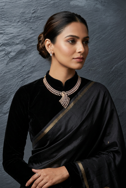 Diamond Necklace - 925 silver Jewelry,South Indian Jewelry,bridal choker,Indian Wedding Jewelry,pure Silver indian jewelry - NIHIRA - SHABURIS