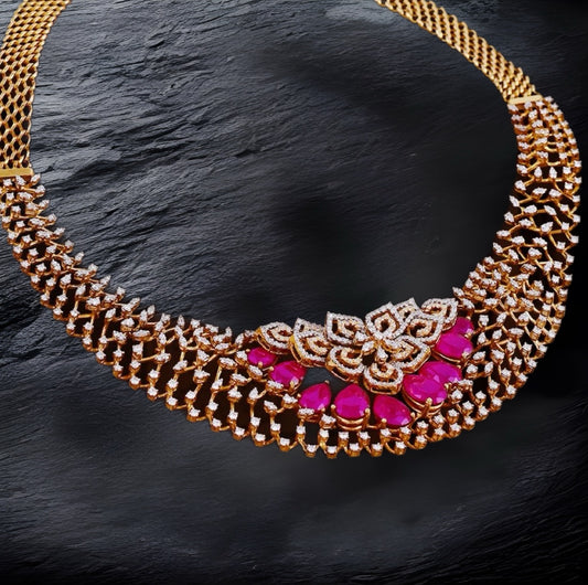Diamond Necklace - 925 silver Jewelry,South Indian Jewelry,bridal choker,Indian Wedding Jewelry,pure Silver indian jewelry - NIHIRA - SHABURIS