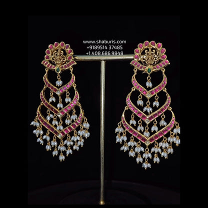 Chandbalis guttapusalu Polki jhumkas antique studs diamond studs - 925 silver Jewelry , South Indian Jewelry,bridal choker,Indian Wedding Jewelry,pure Silver indian jewelry - SHABURIS