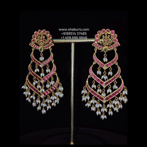 Chandbalis guttapusalu Polki jhumkas antique studs diamond studs - 925 silver Jewelry , South Indian Jewelry,bridal choker,Indian Wedding Jewelry,pure Silver indian jewelry - SHABURIS
