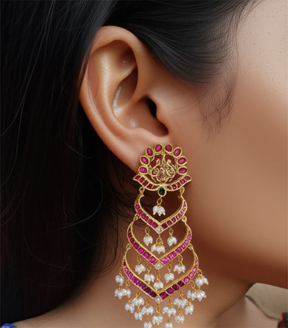 Chandbalis guttapusalu Polki jhumkas antique studs diamond studs - 925 silver Jewelry , South Indian Jewelry,bridal choker,Indian Wedding Jewelry,pure Silver indian jewelry - SHABURIS