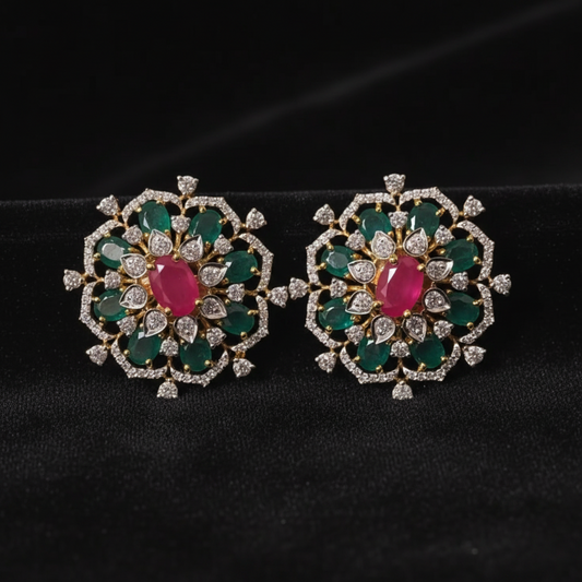 Polki Studs Polki Earrings Cocktail Earrings Diamond Studs Diamond Earrings Simple Studs Pearl Studs 925 Silver Earrings Silver Jewelry - SHABURIS
