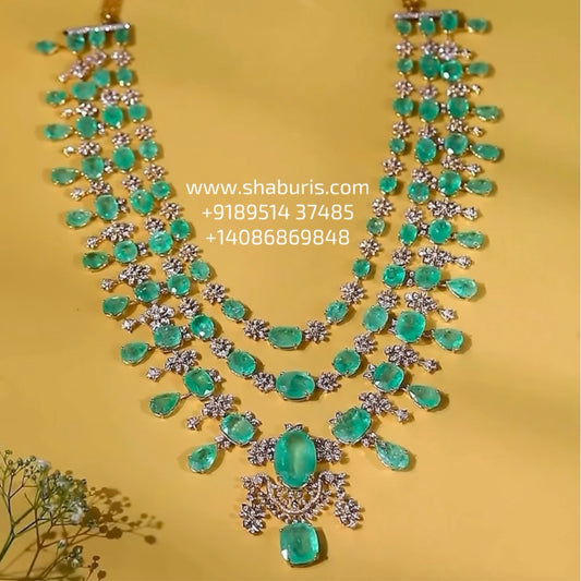 Diamond necklace wedding jewelry silver necklace 925 silver with 22k gold plated - SHABURIS