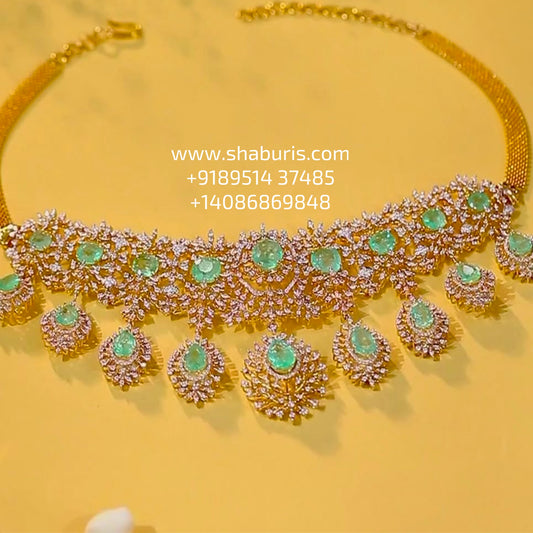 Diamond necklace wedding jewelry silver necklace 925 silver with 22k gold plated - SHABURIS