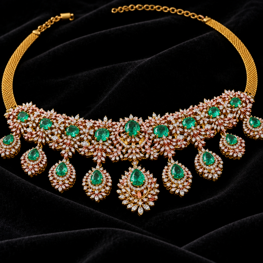 Diamond necklace wedding jewelry silver necklace 925 silver with 22k gold plated - SHABURIS