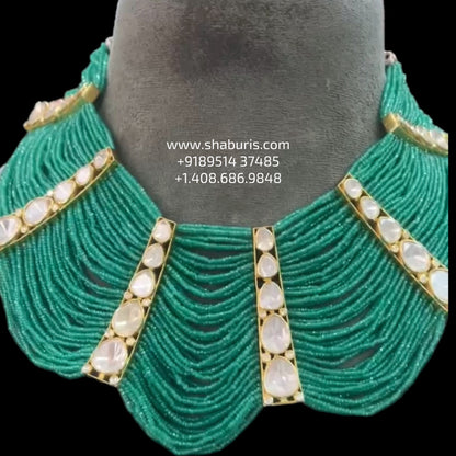 Emerald necklace diamond Jewelry necklace Pearl necklace statement jewelry silver necklace 925 silver with 22k gold plated - SHABURIS