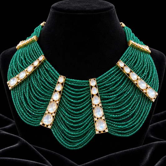 Emerald necklace diamond Jewelry necklace Pearl necklace statement jewelry silver necklace 925 silver with 22k gold plated - SHABURIS