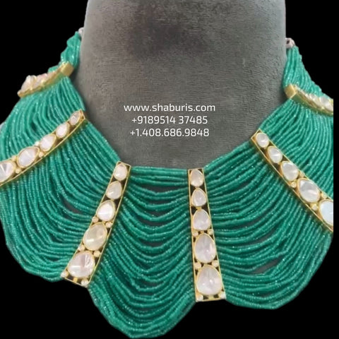 Emerald necklace diamond Jewelry necklace Pearl necklace statement jewelry silver necklace 925 silver with 22k gold plated - SHABURIS