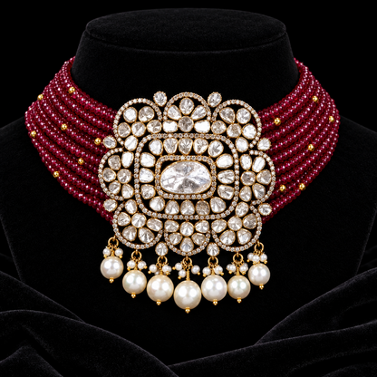 Ruby choker necklace polki jewelry unisex jewelry Pure Silver jewelry Indian diamond Necklace-SHABURIS