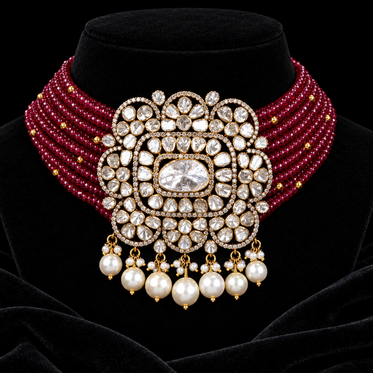 Ruby choker necklace polki jewelry unisex jewelry Pure Silver jewelry Indian diamond Necklace-SHABURIS