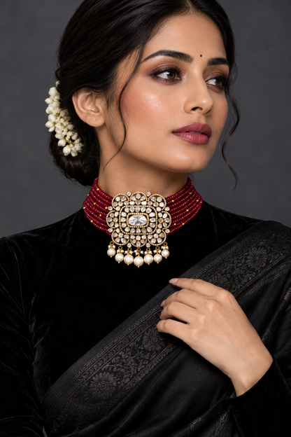 Ruby choker necklace polki jewelry unisex jewelry Pure Silver jewelry Indian diamond Necklace-SHABURIS